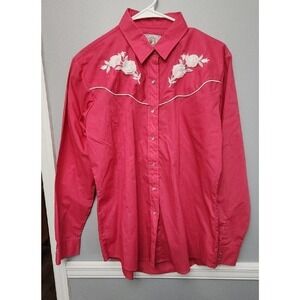 Vintage ELY Country Charmers Women’s Large Western Shirt Pearl Snap Pink Roses